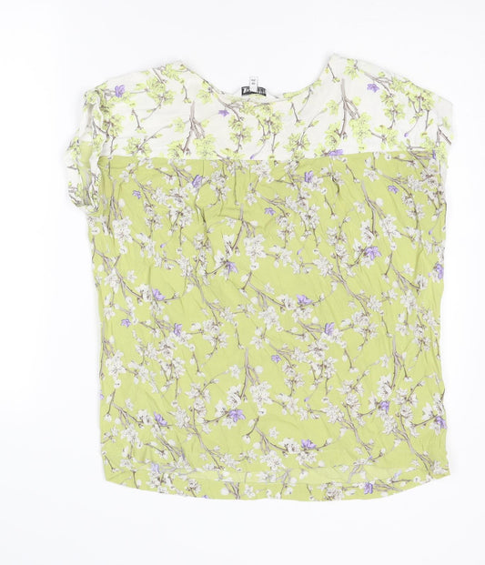 NEXT Womens Green Floral Viscose Basic Blouse Size 12 Round Neck
