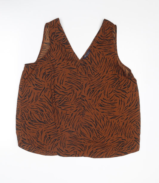 Marks and Spencer Womens Brown Animal Print Polyester Basic Tank Size 18 V-Neck - Tiger Print