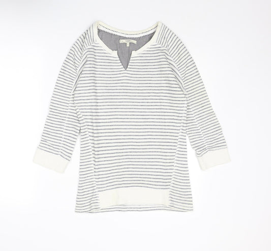 NEXT Womens Ivory V-Neck Striped Cotton Pullover Jumper Size 6