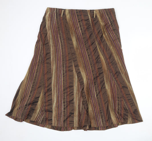 Marks and Spencer Womens Brown Striped Polyester Swing Skirt Size 18