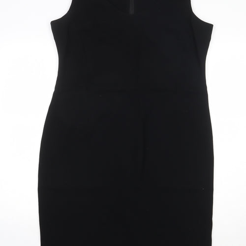BHS Womens Black Polyester Pencil Dress Size 18 Boat Neck Zip