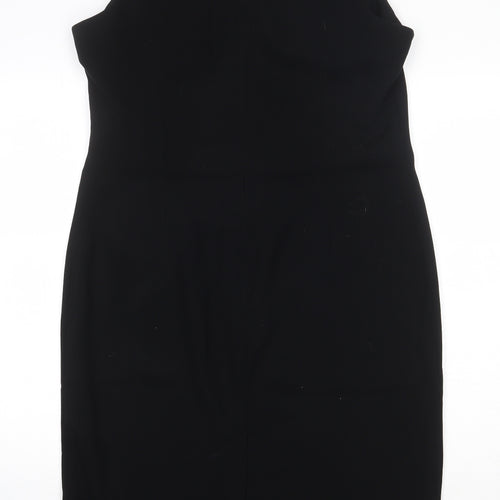 BHS Womens Black Polyester Pencil Dress Size 18 Boat Neck Zip