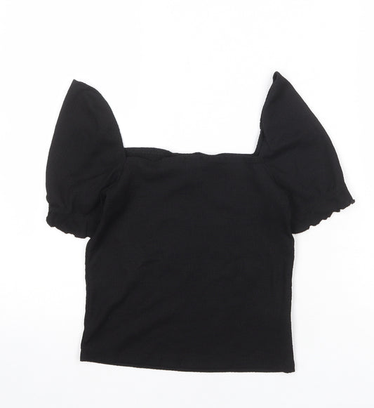H&M Womens Black Polyester Basic T-Shirt Size S Square Neck