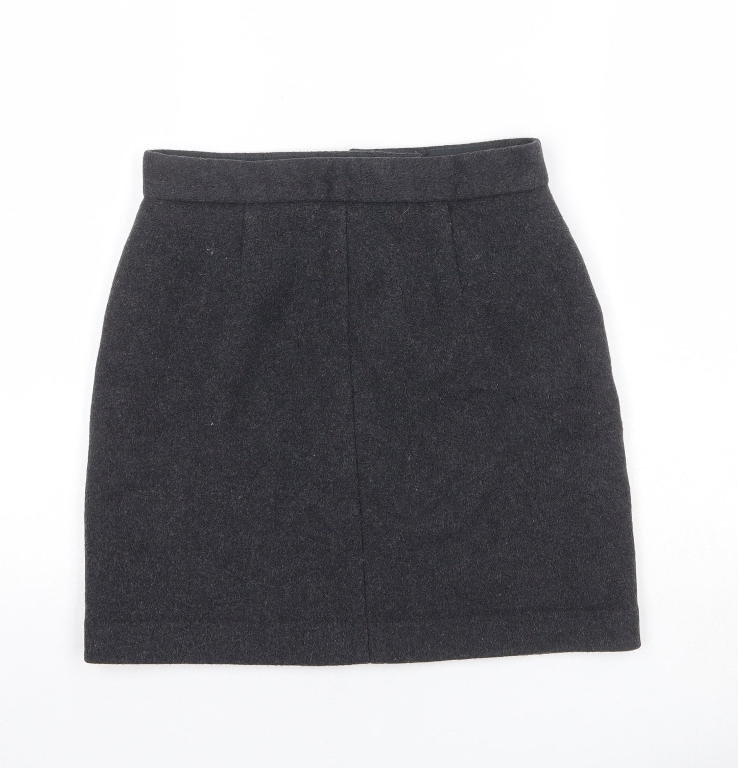 Marks and Spencer Womens Grey Wool A-Line Skirt Size 6 Zip