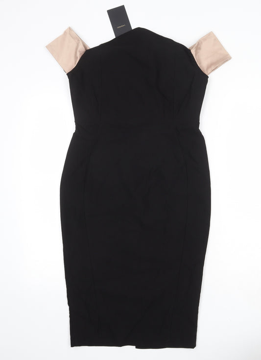 Vesper Womens Black Viscose Pencil Dress Size 14 Off the Shoulder Zip