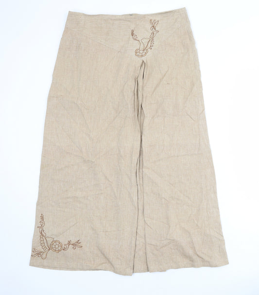 People Tree Womens Beige Cotton A-Line Skirt Size 12 Zip