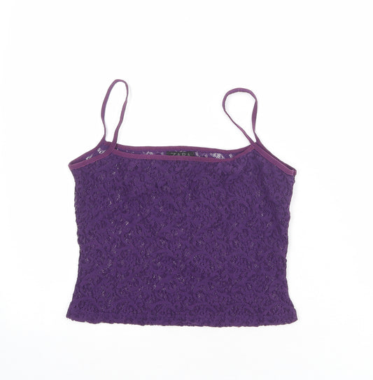 Zara Womens Purple Geometric Polyester Cropped Tank Size M Square Neck