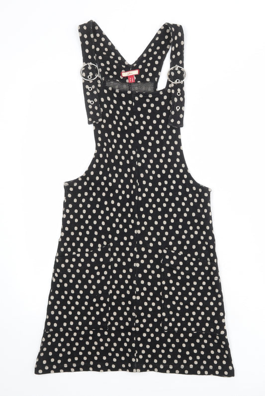 Joe Browns Womens Black Polka Dot Cotton Pinafore/Dungaree Dress Size 8 Square Neck Buckle
