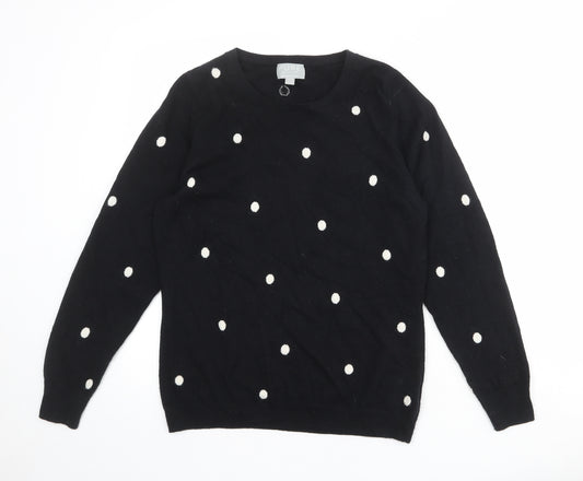Pure Womens Black Round Neck Polka Dot Cashmere Pullover Jumper Size 16