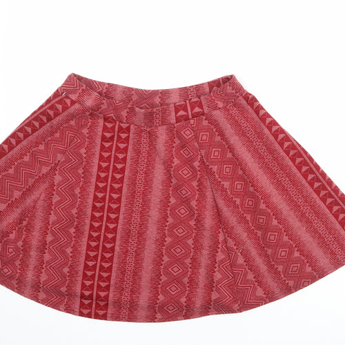 River Island Womens Red Geometric Polyester Swing Skirt Size 10