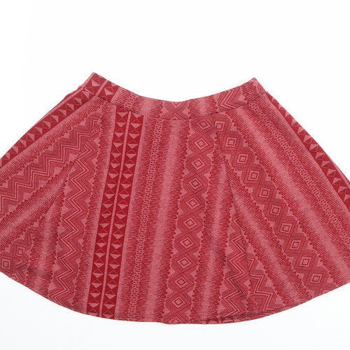 River Island Womens Red Geometric Polyester Swing Skirt Size 10