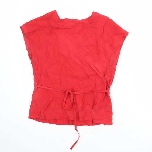 Monsoon Womens Red Silk Basic Blouse Size 14 V-Neck