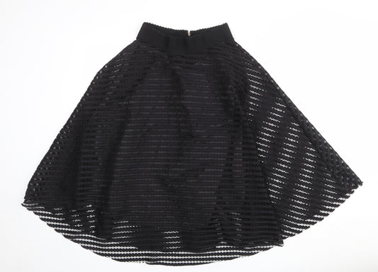 New Look Womens Black Striped Polyester Swing Skirt Size 8 Zip