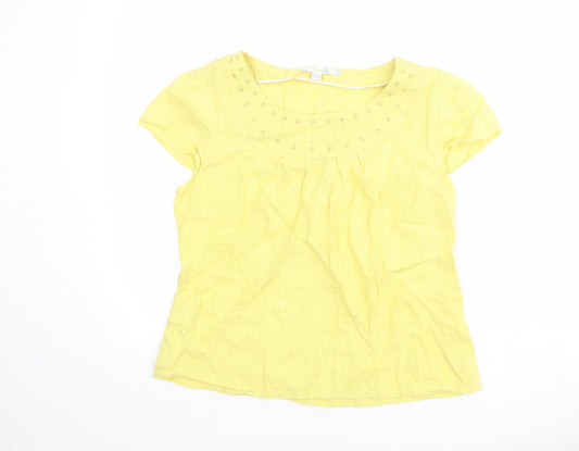 Boden Womens Yellow Linen Basic T-Shirt Size 12 Round Neck