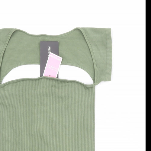 PRETTYLITTLETHING Womens Green Polyamide Bodysuit One-Piece Size L Snap