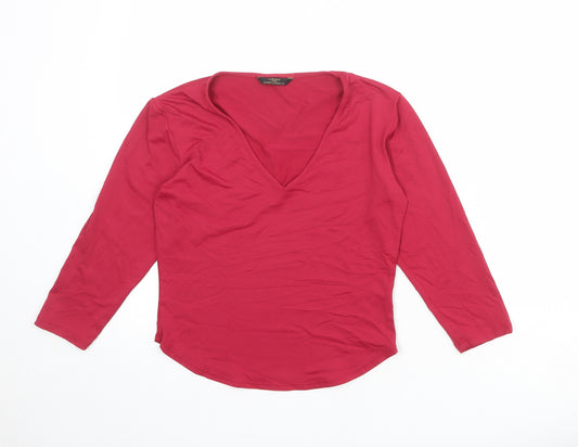 St Michael Womens Pink Polyamide Basic T-Shirt Size 10 V-Neck