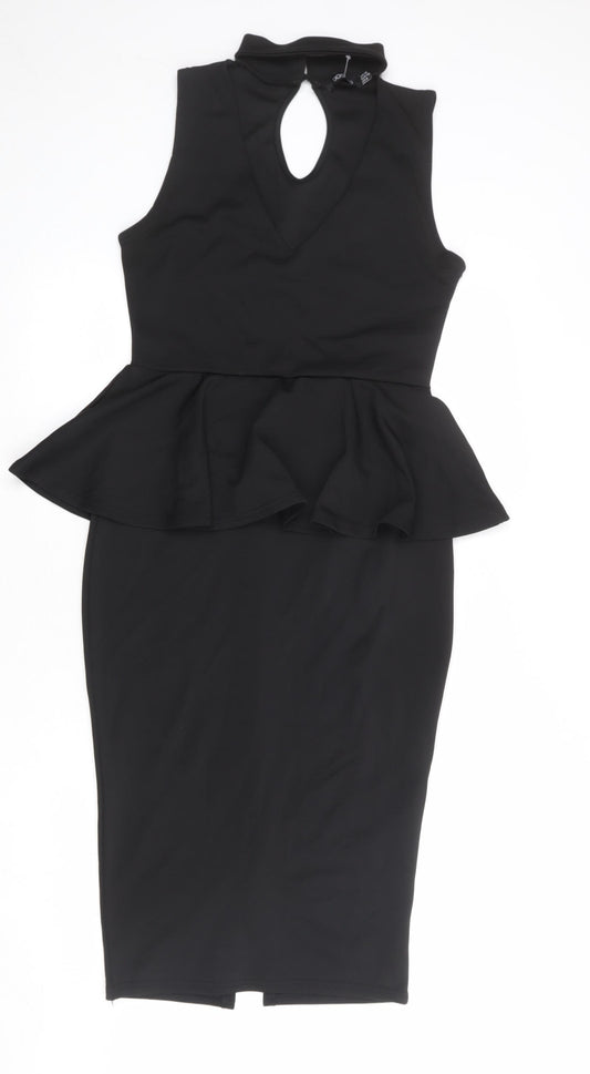 Boohoo Womens Black Polyester Pencil Dress Size 12 V-Neck Button - Peplum