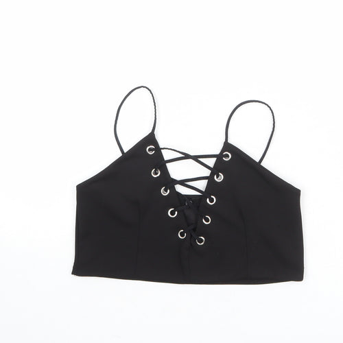 Missguided Womens Black Polyester Cropped Tank Size 10 V-Neck