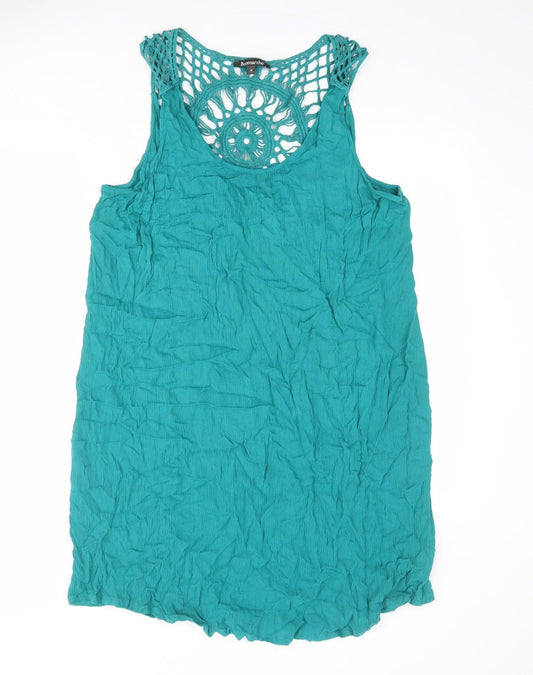 Bonmarché Womens Blue Viscose Tank Dress Size 18 Scoop Neck Pullover - Crochet Detail