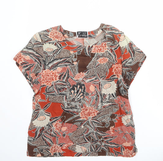 Aywon Womens Multicoloured Geometric Viscose Basic T-Shirt Size 12 Round Neck
