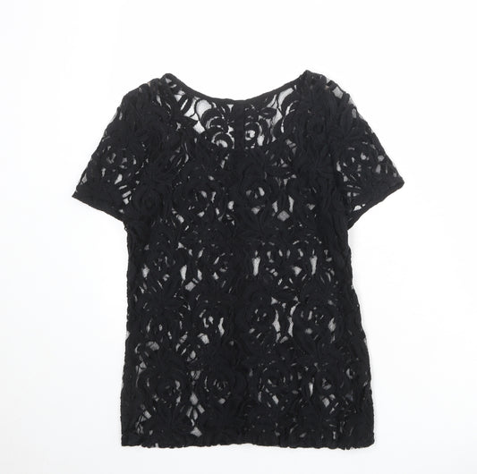 Per Una Womens Black Geometric Cotton Basic Blouse Size 12 Round Neck