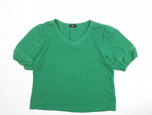 Klass Womens Green Polyester Basic T-Shirt Size XL V-Neck
