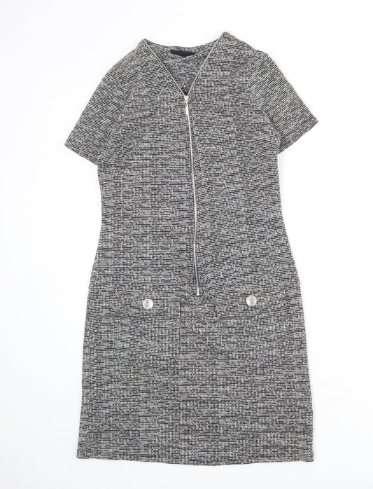 Wallis Womens Grey Geometric Polyester A-Line Size 8 V-Neck Zip