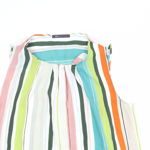 Marks and Spencer Womens Multicoloured Striped Polyester Basic Blouse Size 14 Boat Neck