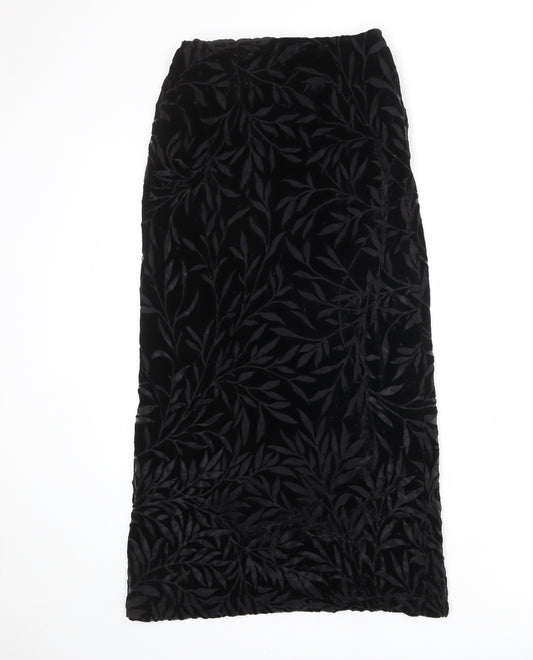 Liberty Womens Black Geometric Polyester A-Line Skirt Size 12 Zip - Leaf pattern