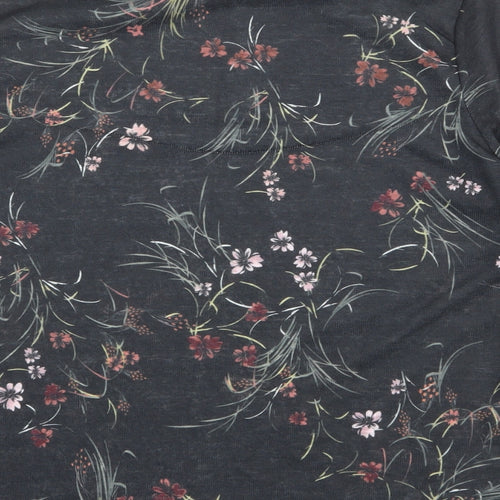 Per Una Womens Grey Floral Cotton Basic T-Shirt Size 16 Round Neck - Lace Detail