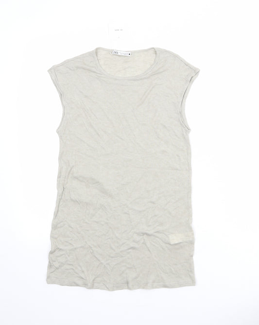 Zara Womens Grey Lyocell Basic T-Shirt Size M Round Neck