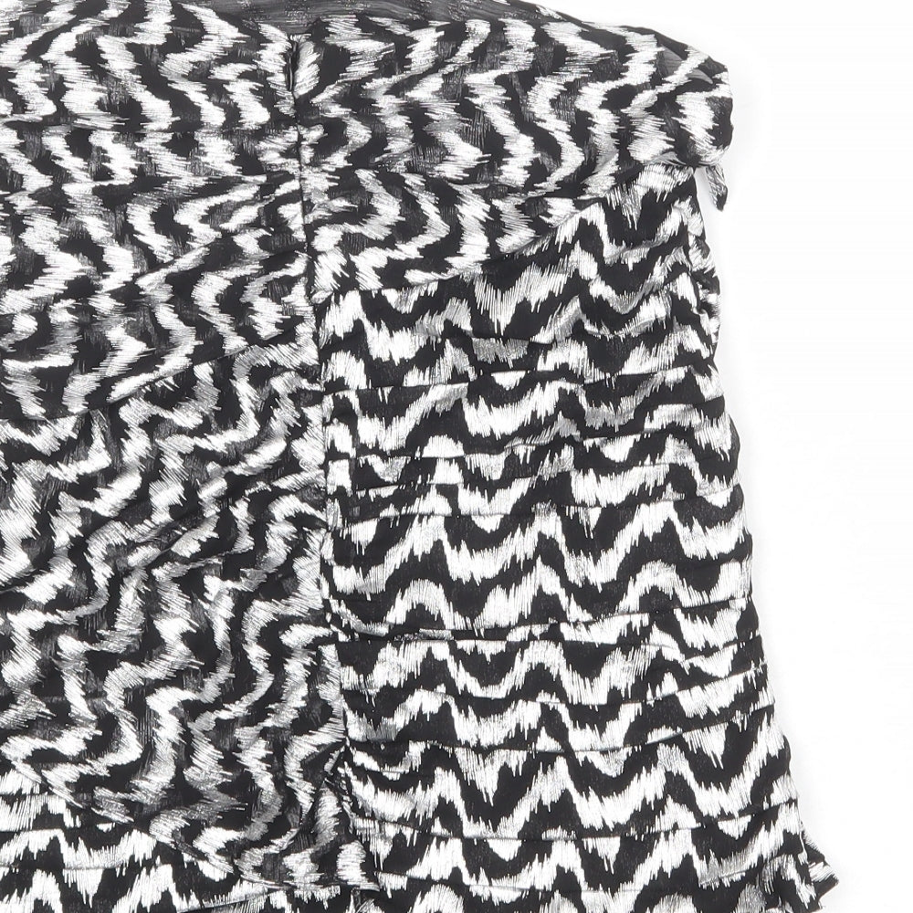 Zara Womens Silver Geometric Polyester A-Line Skirt Size XS Zip