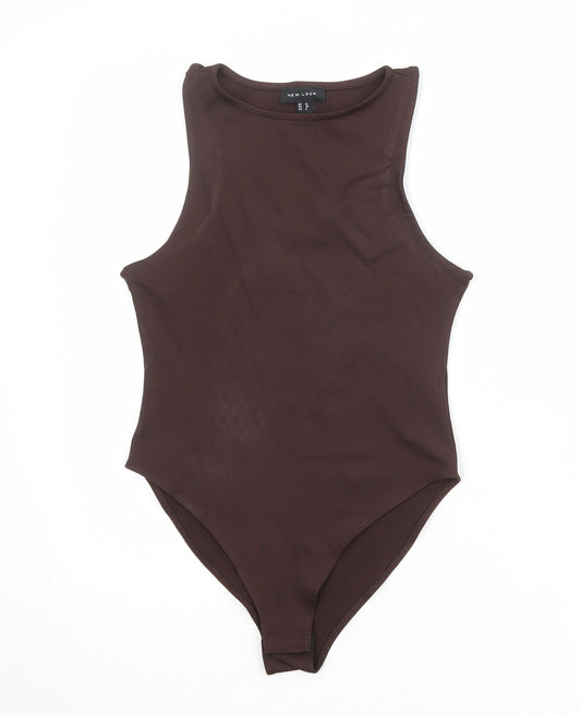 New Look Womens Brown Polyester Bodysuit One-Piece Size 10 Snap