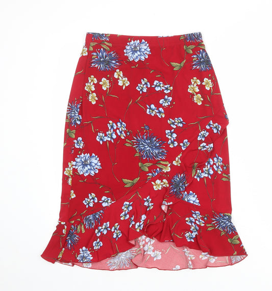 Kim & Co Womens Red Floral Polyester Trumpet Skirt Size S
