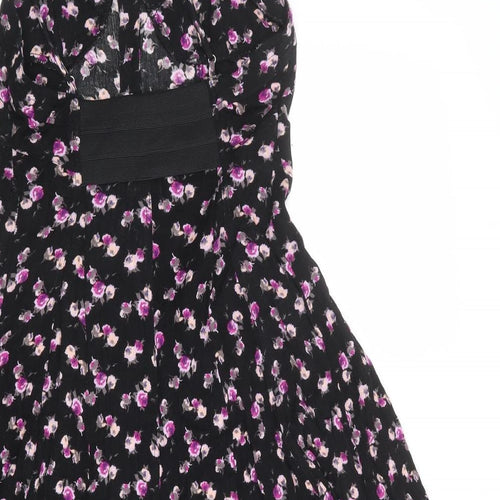 FOREVER 21 Womens Black Floral Viscose Slip Dress Size S V-Neck Button