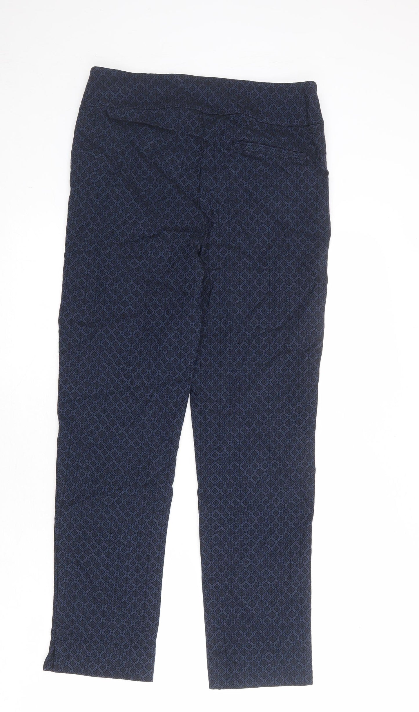 Margaret M Womens Blue Geometric Viscose Trousers Size M Slim Zip