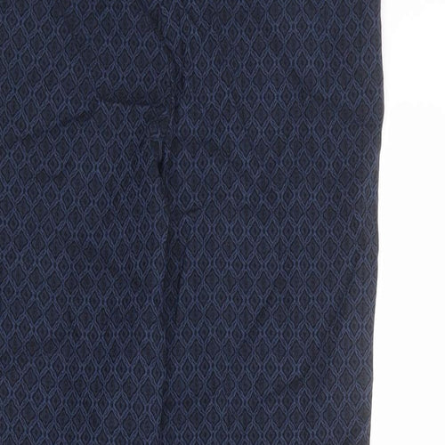 Margaret M Womens Blue Geometric Viscose Trousers Size M Slim Zip