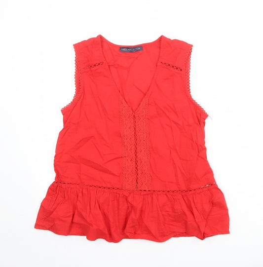 Marks and Spencer Womens Red 100% Cotton Basic Blouse Size 8 V-Neck - Peplum