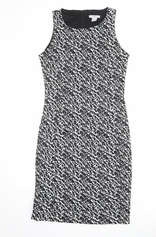 H&M Womens Black Geometric Polyester Shift Size S Round Neck Zip
