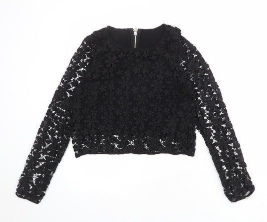 Parisian Womens Black Polyester Basic Blouse Size 8 Round Neck