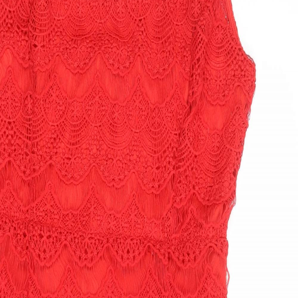 Studio Womens Red Geometric Polyester Shift Size 14 Round Neck Zip