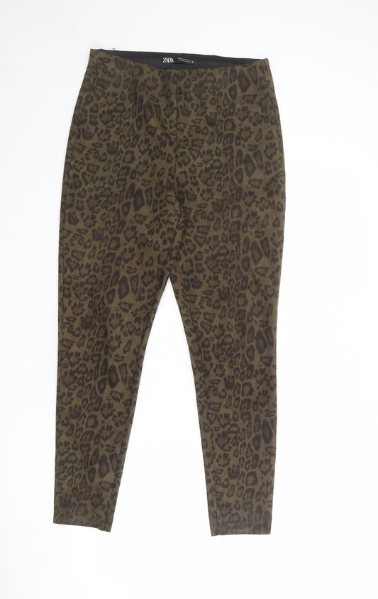 Zara Womens Brown Animal Print Polyester Trousers Size M Regular - Leopard pattern