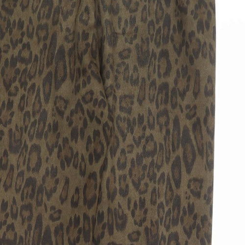Zara Womens Brown Animal Print Polyester Trousers Size M Regular - Leopard pattern