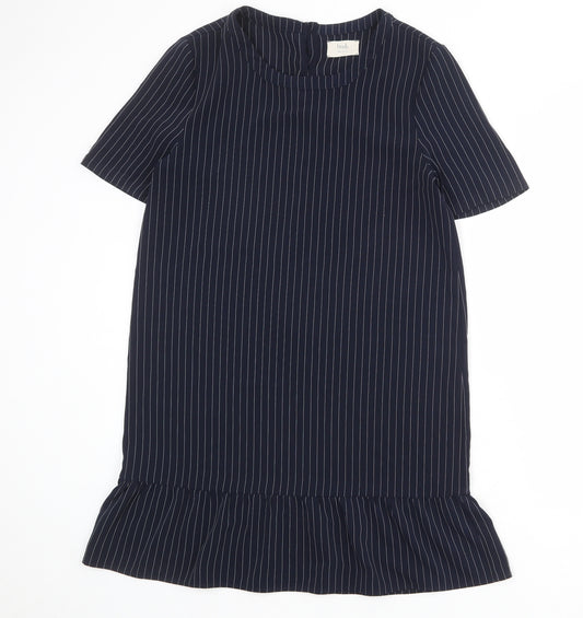Hush Womens Blue Striped Polyester A-Line Size 8 Round Neck Button