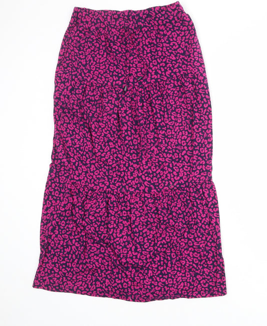 Joules Womens Blue Animal Print Cotton Peasant Skirt Size 10 Drawstring - Leopard pattern