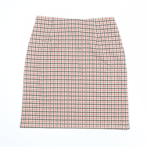 Marks and Spencer Womens Beige Geometric Polyester A-Line Skirt Size 10 - Houndstooth pattern