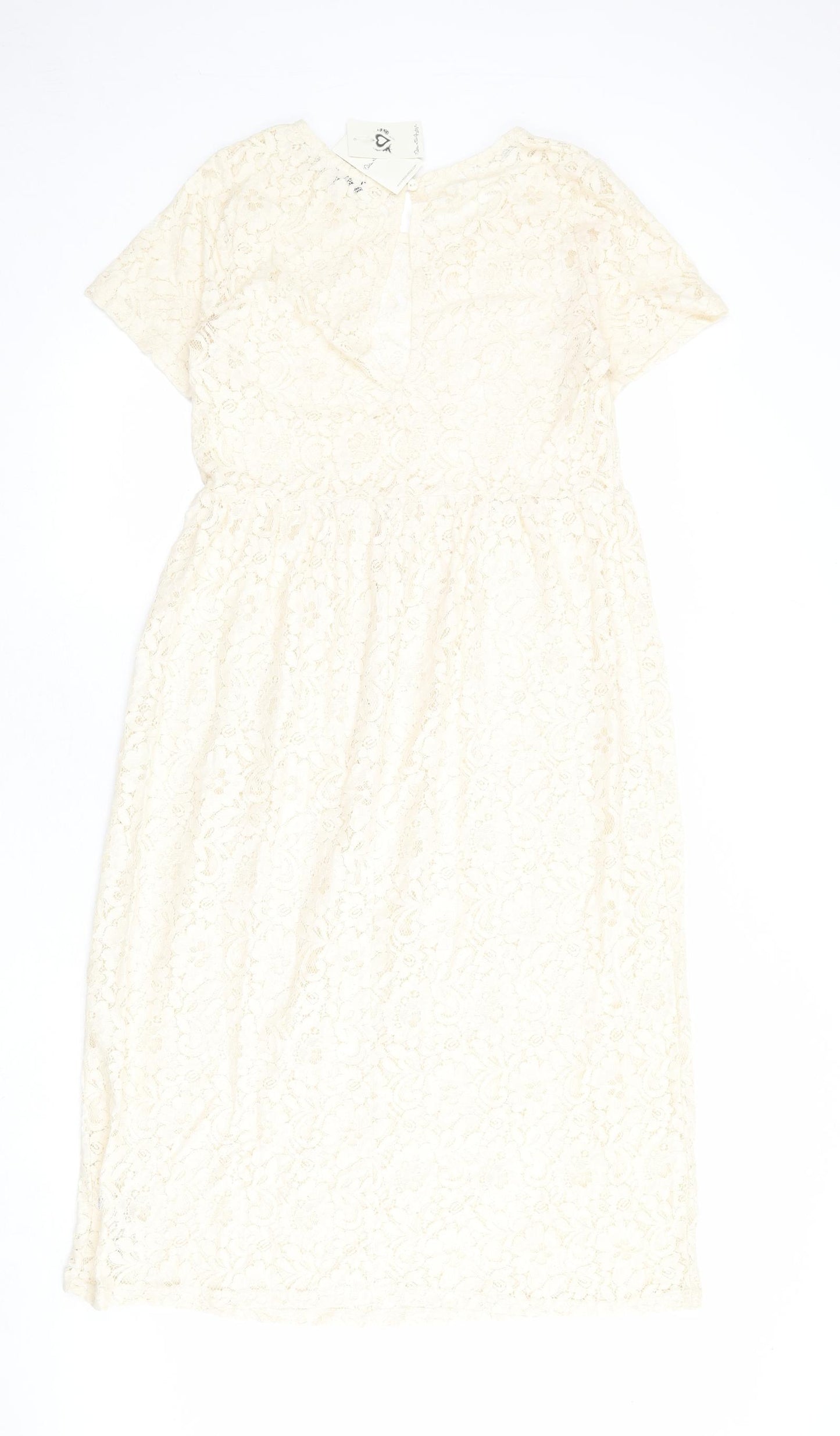 Miss Selfridge Womens Ivory Cotton A-Line Size 12 Round Neck Button