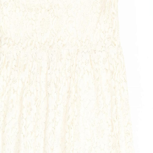 Miss Selfridge Womens Ivory Cotton A-Line Size 12 Round Neck Button