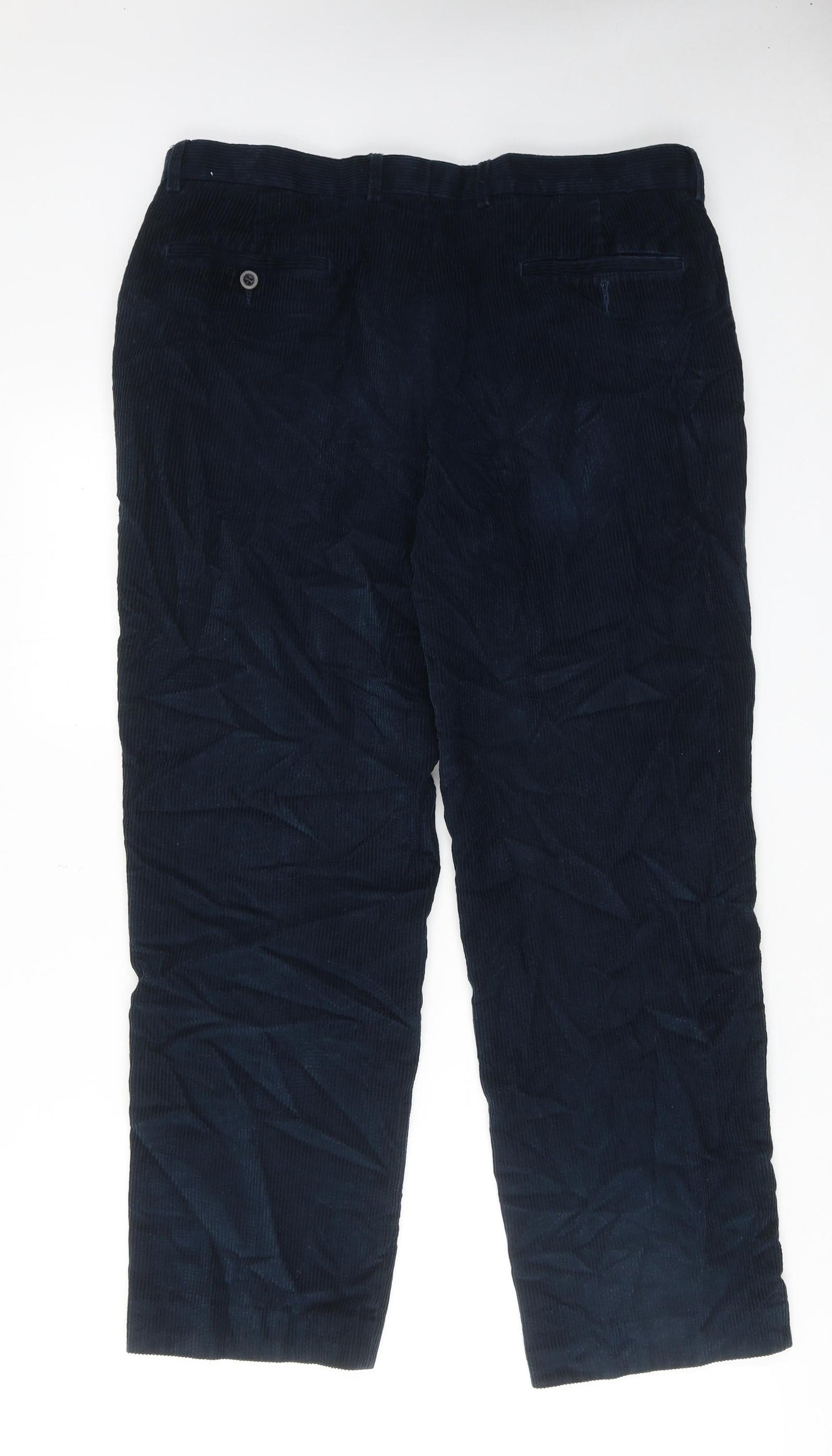 Marks and Spencer Mens Blue Cotton Trousers Size 36 in L31 in Regular Zip