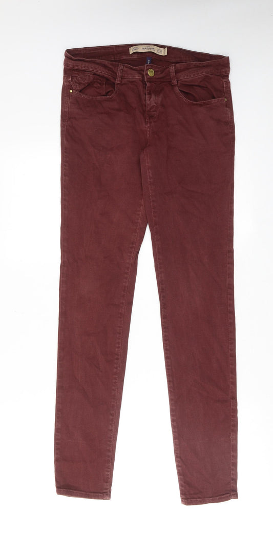 Zara Womens Brown Cotton Skinny Jeans Size 8 Slim Zip